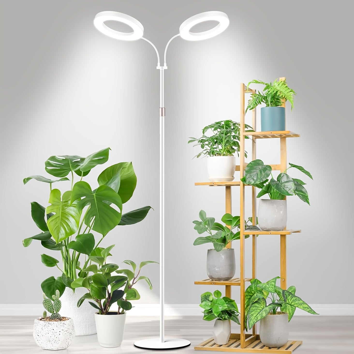 Large Indoor LED Winter Plant Grow Light, USB Powered, 72 Full Spectrum LED Beads, Adjustable Stand, 66.93in Tall with Base, 5 Dimming Levels, Blue/Red/White/Warm White Optional, 3/9/12H Timer, Suitable for Seedlings & Succulents
