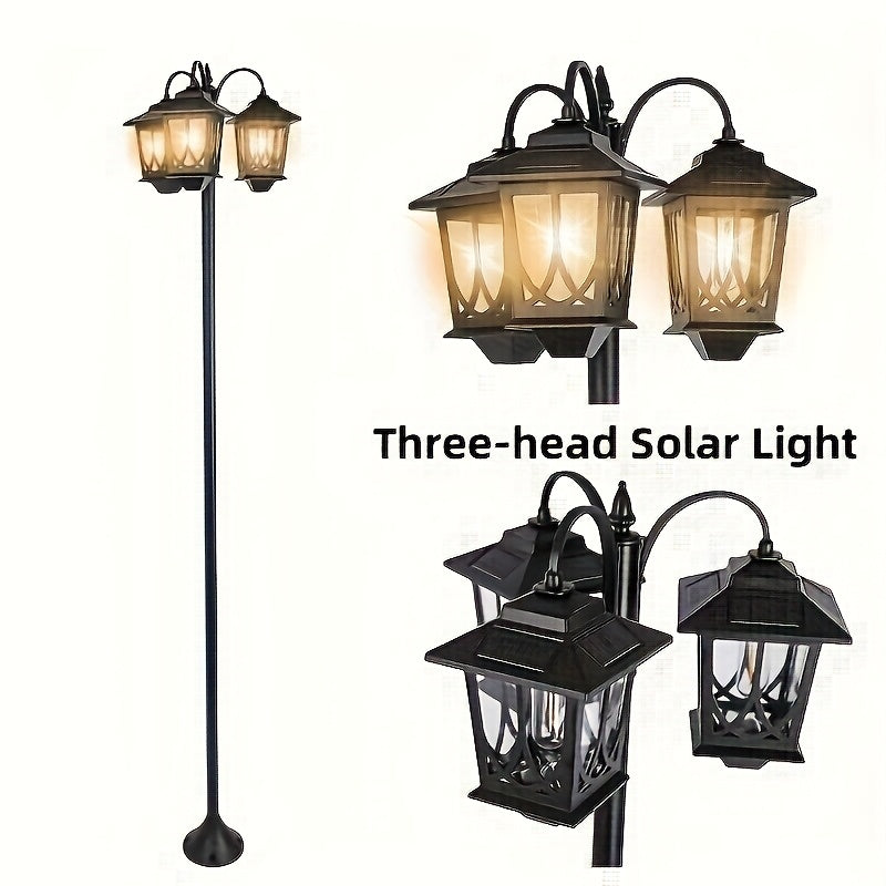 1 Set 3-Head Solar Lamp Post Light, 73-Inch Outdoor Waterproof Solar Light, Path Light for Garden, Lawn, Courtyard