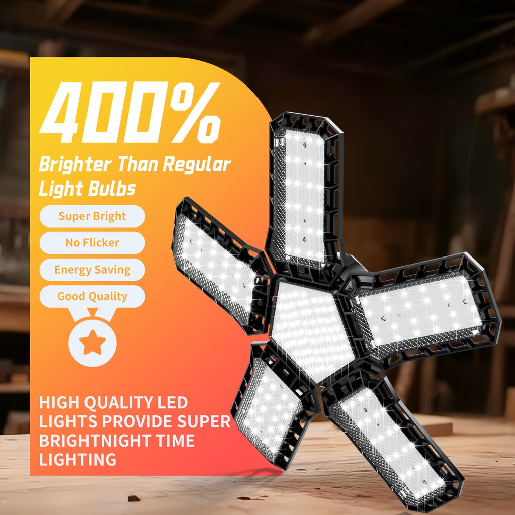 15000 Lumen Ultra-Bright Deformable LED Garage Light, E26/E27 Base Screw-In Installation, No Wiring Required, Equipped with 188 LED Chips, 360-Degree Adjustable Ceiling Light, Suitable for Garage, Basement, Workshop