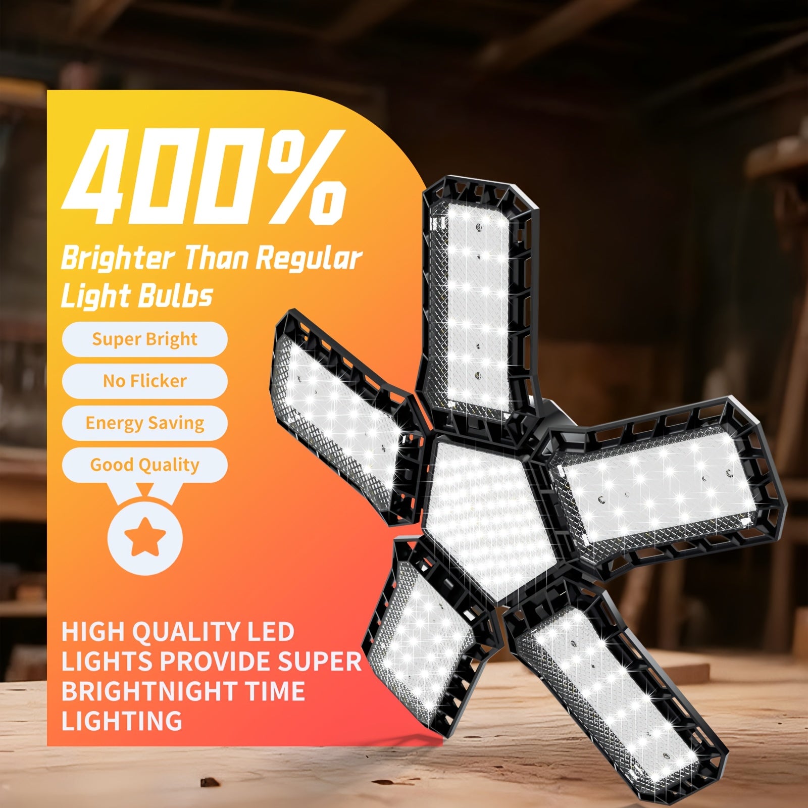 15000 Lumen Ultra-Bright Deformable LED Garage Light, E26/E27 Base Screw-In Installation, No Wiring Required, Equipped with 188 LED Chips, 360-Degree Adjustable Ceiling Light, Suitable for Garage, Basement, Workshop