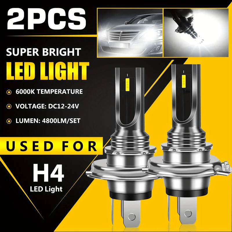2-Pack 4800 Lumens H4/9003/HB2 LED Combo Fog Light Driving Light Bulb Set, Super Bright 6000K White Light, 1860 Chip, Plug-and-Play Car Front Fog Light, for Cars, Trucks and Motorcycles