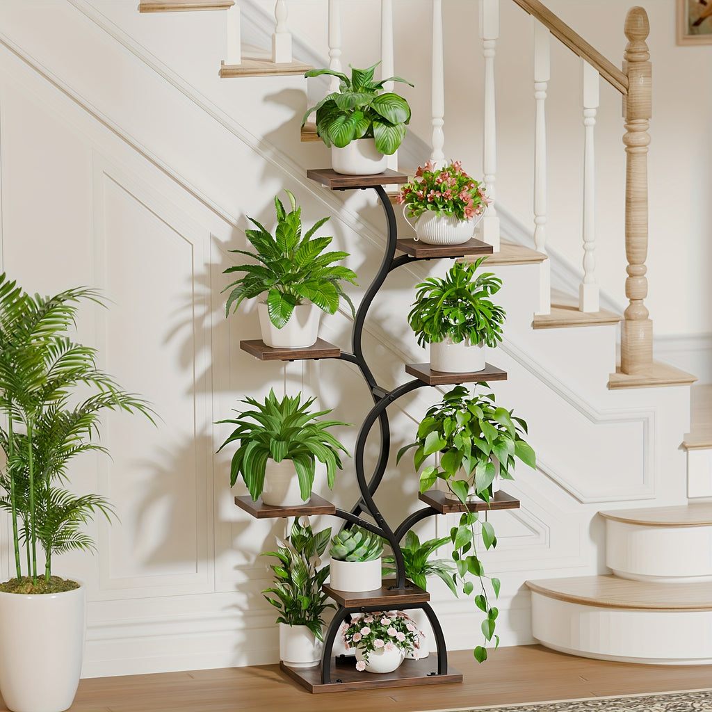 8-Tier Corner Plant Stand with Grow Light, 49 Inch Tall Single-Piece Indoor Metal Shelf, Multi-Functional Compact Display Rack for Plants Decorations Photo Frames