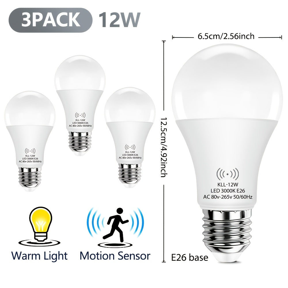 Kasotile sensor bulb, adjustable detection range, 12W (equivalent to 100W incandescent), A21 sensor indoor/outdoor bulb, automatic sensing, dusk-to-dawn automatic lighting, LED bulb, daylight color temperature 6000K, E26 base, 1100 lumens, 3-pack