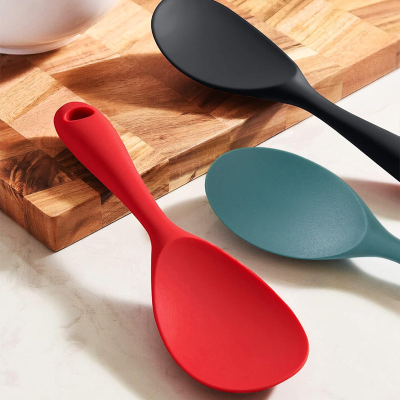 1PC Integrated Silicone Rice Spoon, Non-stick Heat Resistant Rice Cooker Spoon, Full Wrapped Kitchen Serving Spoon, Suitable for Rice, Salad and Mashed Potatoes