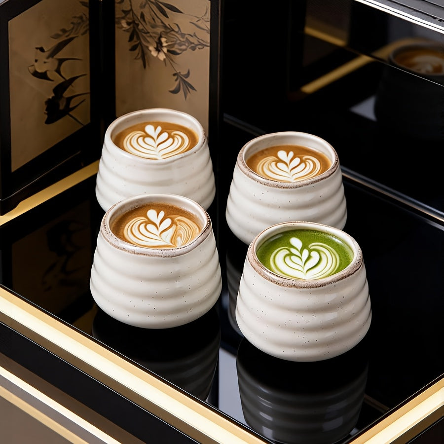 4pcs 130ml/5.4oz Japanese Retro Style Ceramic Tea Cup, Sake Cup Small Tea Cup, Espresso Cup, Handleless Porcelain Coffee Cup, Chinese Kung Fu Tea Cup Zen Style, Ideal for Home Tableware, Best Gift for Friends and Family