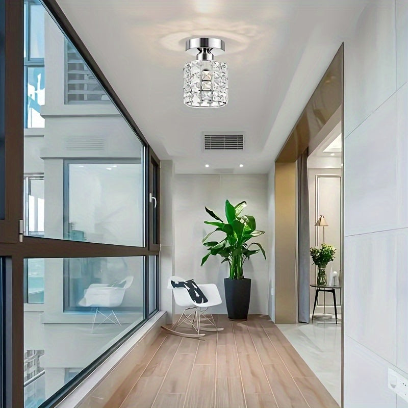 Modern mini crystal semi-flush mount ceiling light, luxury design chandelier, easy to install for bedroom and kitchen, creative minimalist design, compatible with E26/E27 base (bulb not included)