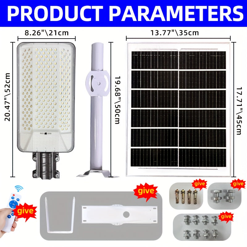 High Brightness Curved Solar Street Light, 18000mAh Remote Control Outdoor Solar Street Light, 6500K, LED Three-Side Solar Light, Solar Street Light for Parking Lots, Parks, Roads
