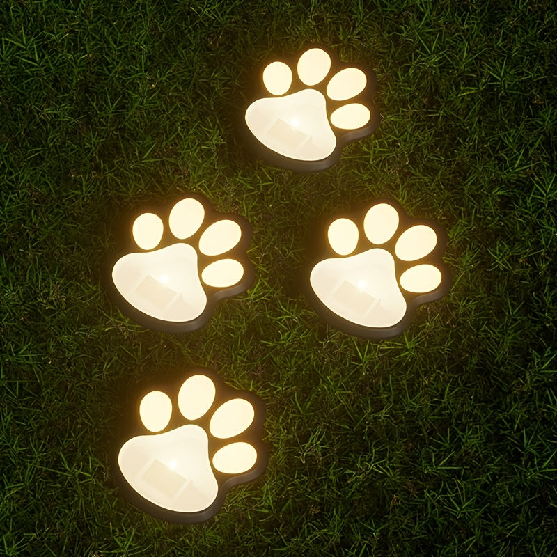 4個太陽能LED狗爪路徑燈 - 戶外爪印地燈，適用於草坪小徑花園裝飾景觀照明，可愛狗爪地燈