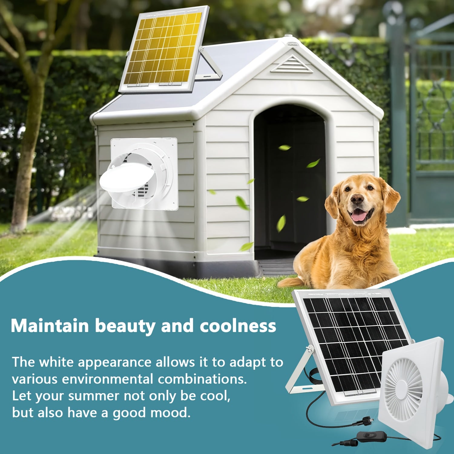 White Solar Exhaust Fan - Equipped with 6W/8W/17W Solar Panel and White High-Speed Exhaust Fan, Keeps Air Circulated and Space Cool, Ideal for Home, Greenhouse, Chicken Coop, Shed and Pet House