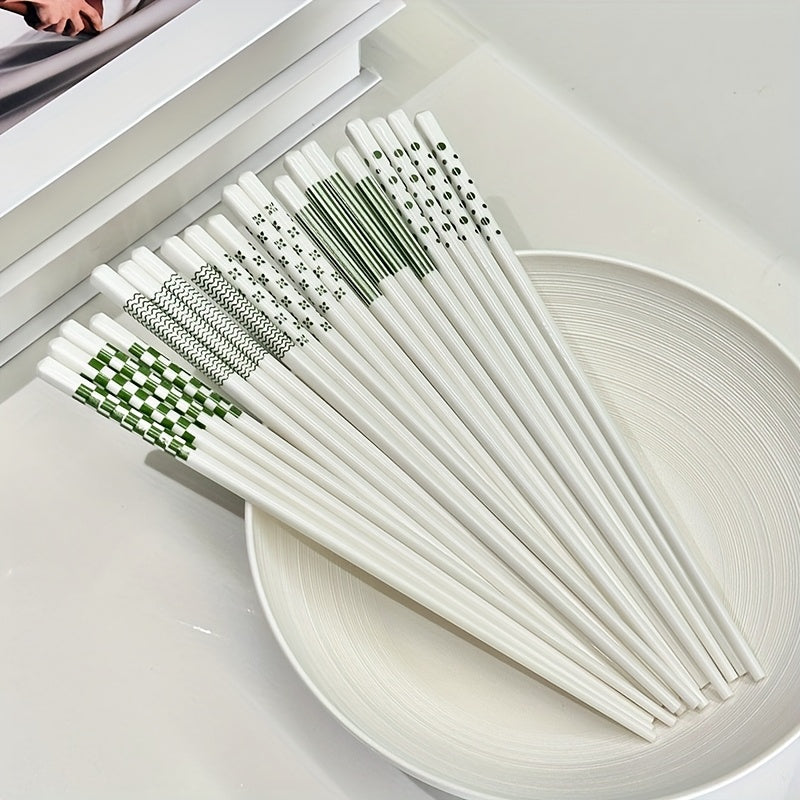 5/10 Pairs – Ceramic Chopsticks, Green Pattern Chopsticks, High Aesthetic, Non-Slip, High Temperature Resistant, Clean & Hygienic, Easy to Clean – Perfect for Home & Restaurant, Tableware Accessories
