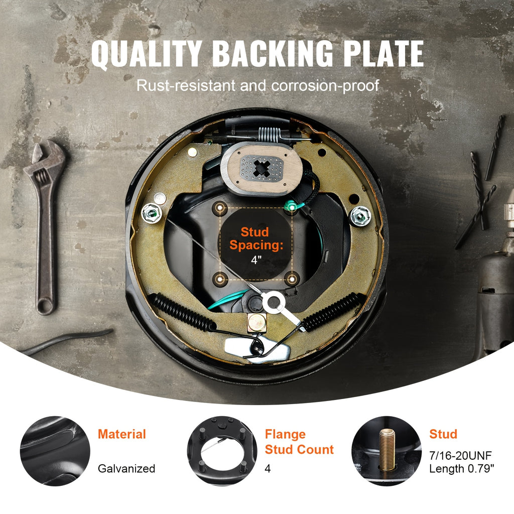 2 Pairs VEVOR Self-Adjusting Electric Trailer Brakes, 10 Inch X 2-1/4 Inch Iron Material, Operating Voltage 36-100V, 3500 Lbs Bearing Capacity, 4-Hole Mount, Replacement Brake System Backing Plate - Room Electrical / Hardwired