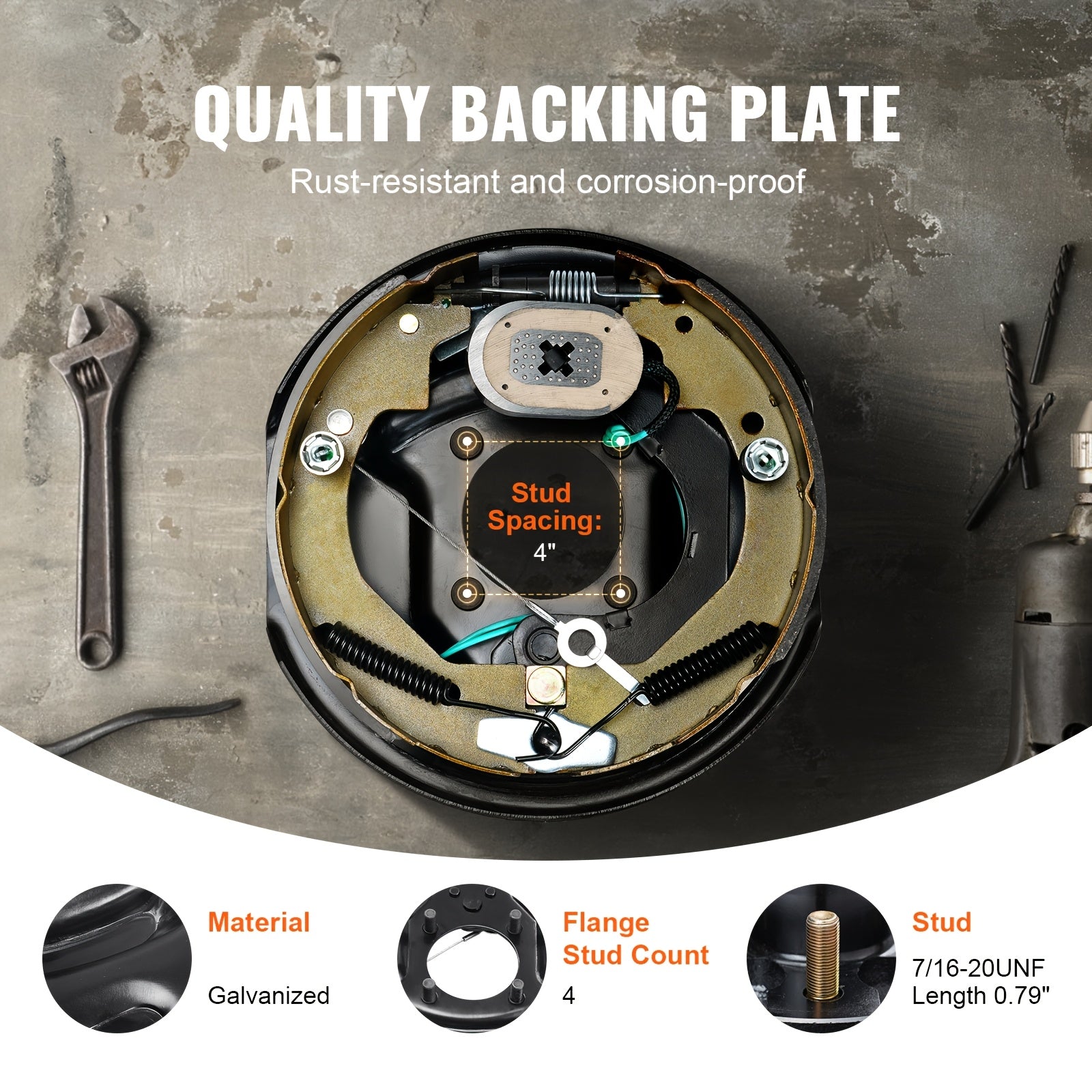 2 Pairs VEVOR Self-Adjusting Electric Trailer Brakes, 10 Inch X 2-1/4 Inch Iron Material, Operating Voltage 36-100V, 3500 Lbs Bearing Capacity, 4-Hole Mount, Replacement Brake System Backing Plate - Room Electrical / Hardwired