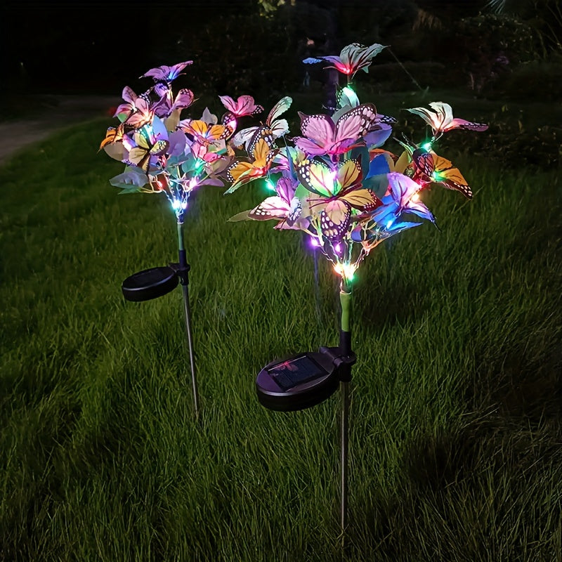 One/Two Piece Solar Butterfly Tree Light Outdoor Courtyard Decoration Butterfly Lawn Ground Insert Light Colorful Light Simulated Butterfly Flower Light