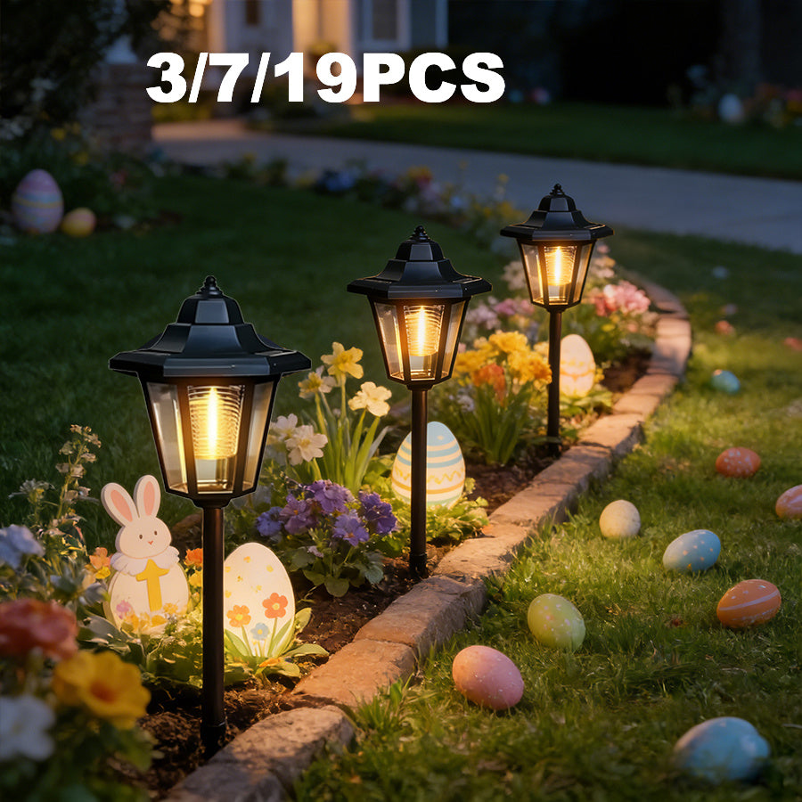 3/7/19-Piece Black Minimalist Theme IP65 Pathway Fence Light, Solar Advanced Hexagonal Fence Light Solar Outdoor Lawn Light, Suitable for Garden Post, Courtyard, Backyard Decoration, Valentine's Day Easter Gift