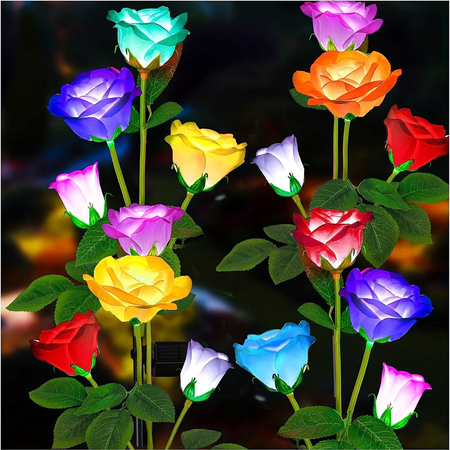 Solar Garden Light – Latest Version Outdoor Solar Light, 7-Color Changing Rose Light, Garden Decoration, Larger Solar Panel, More Realistic Rose Flower (4-Pack) (2-Pack)