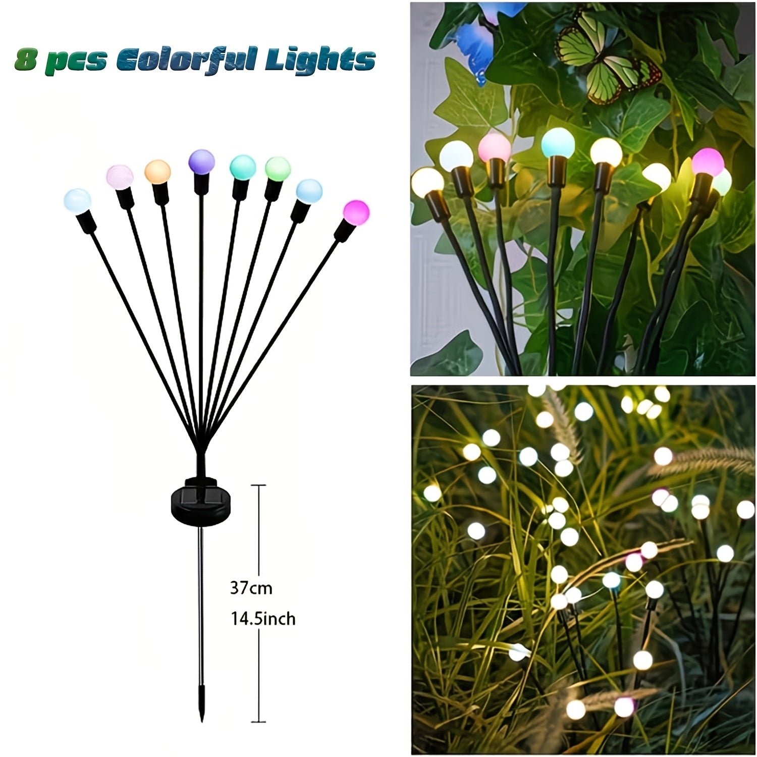 12 Solar Firefly Lights & 8 Solar Lawn Lights, IP44 Protection Rating, Designed to Illuminate Outdoor Pathways. Perfect for Enhancing Ambiance During New Year, Ramadan, and Lighting Up Home Courtyards and Gardens. Solar Spotlight