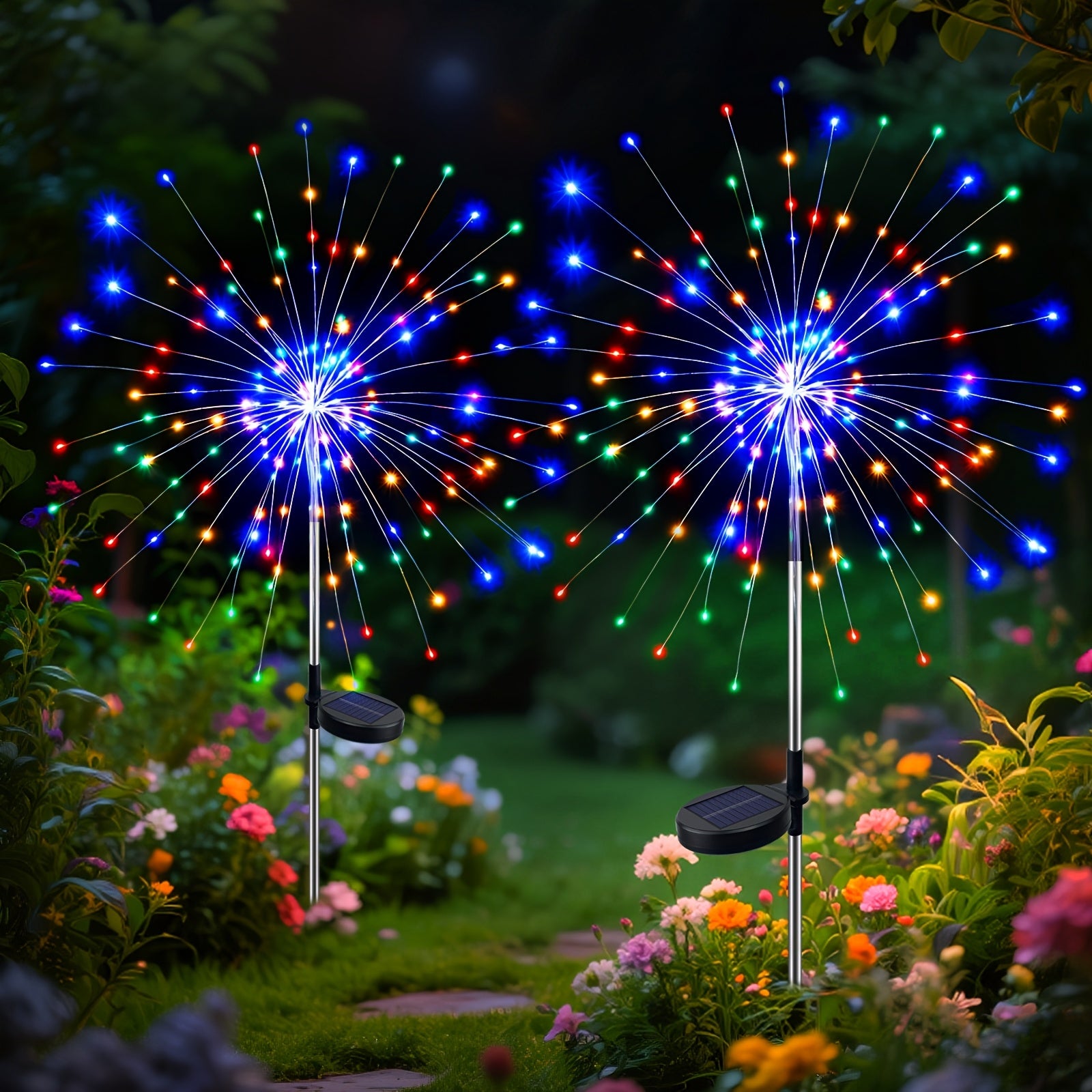2/4/6 Pack Solar Fireworks Light Outdoor Set, Smart Solar Courtyard Light, 8 Adjustable Flicker Modes, Smart Light Sensor, Perfect for RV Camping, Wedding Christmas, Lawn Backyard Party Patio Decoration, IP44