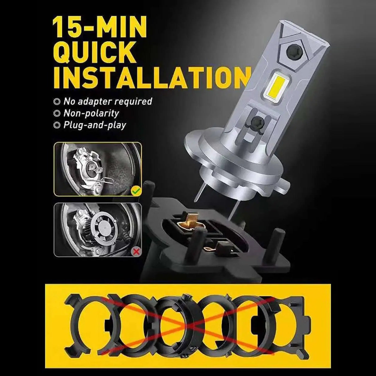 2Pcs H1/H3 + 2Pcs T10 LED Headlight Bulbs, High/Low Beam Dual Mode 20000 Lumens 6500K Super Bright Daylight White, 7585 CSP Technology, Fanless Mini Turbo Design, Universal CAN Bus Compatible, Plug-and-Play, Anti-Glare