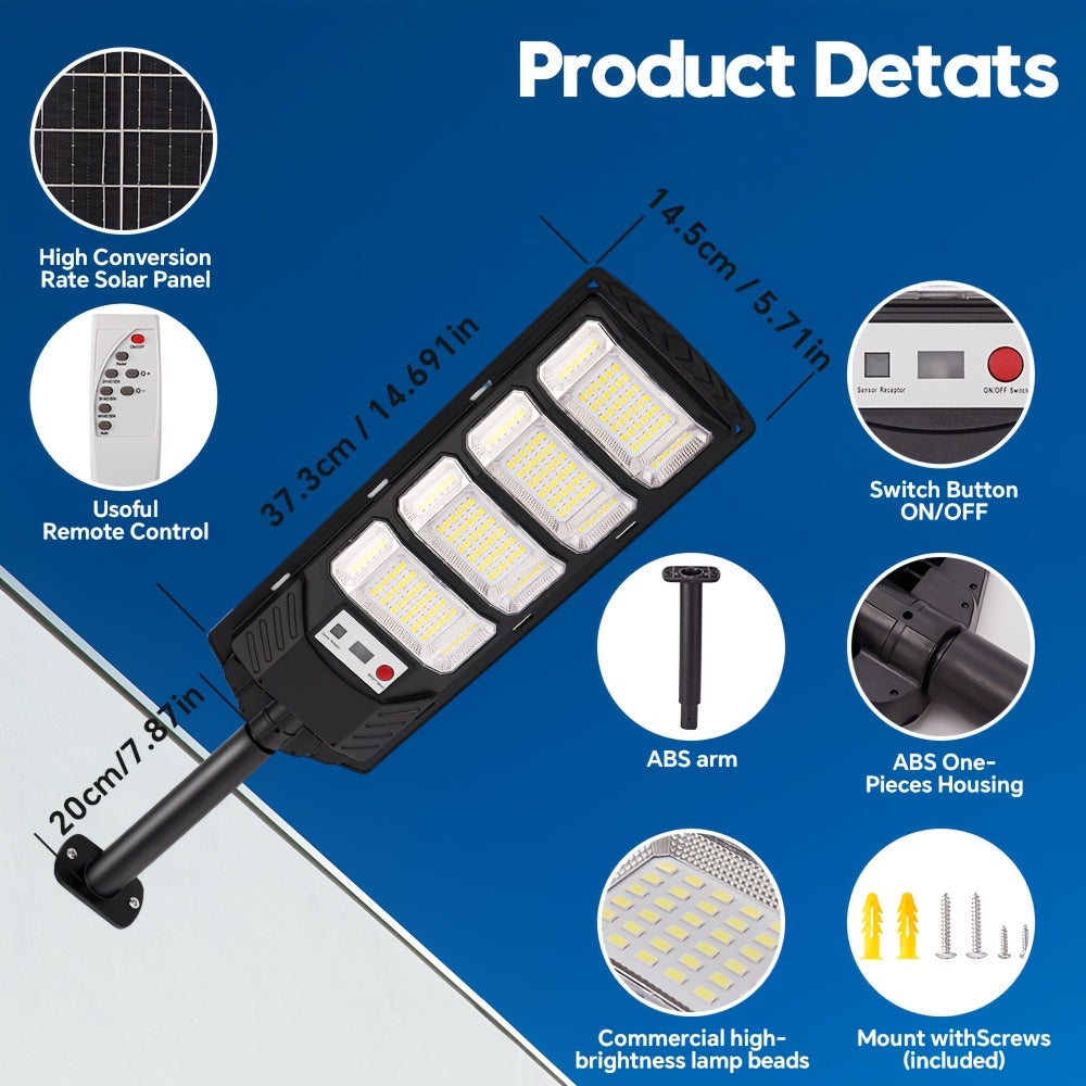 Super Bright Solar Motion Sensor Street Light, High Power LED Solar Outdoor Courtyard Light, with Remote Control and Motion Sensor, Wide Angle Illumination Light, Perfect for Garage, Backyard, Doorway, Street Lighting, Garde