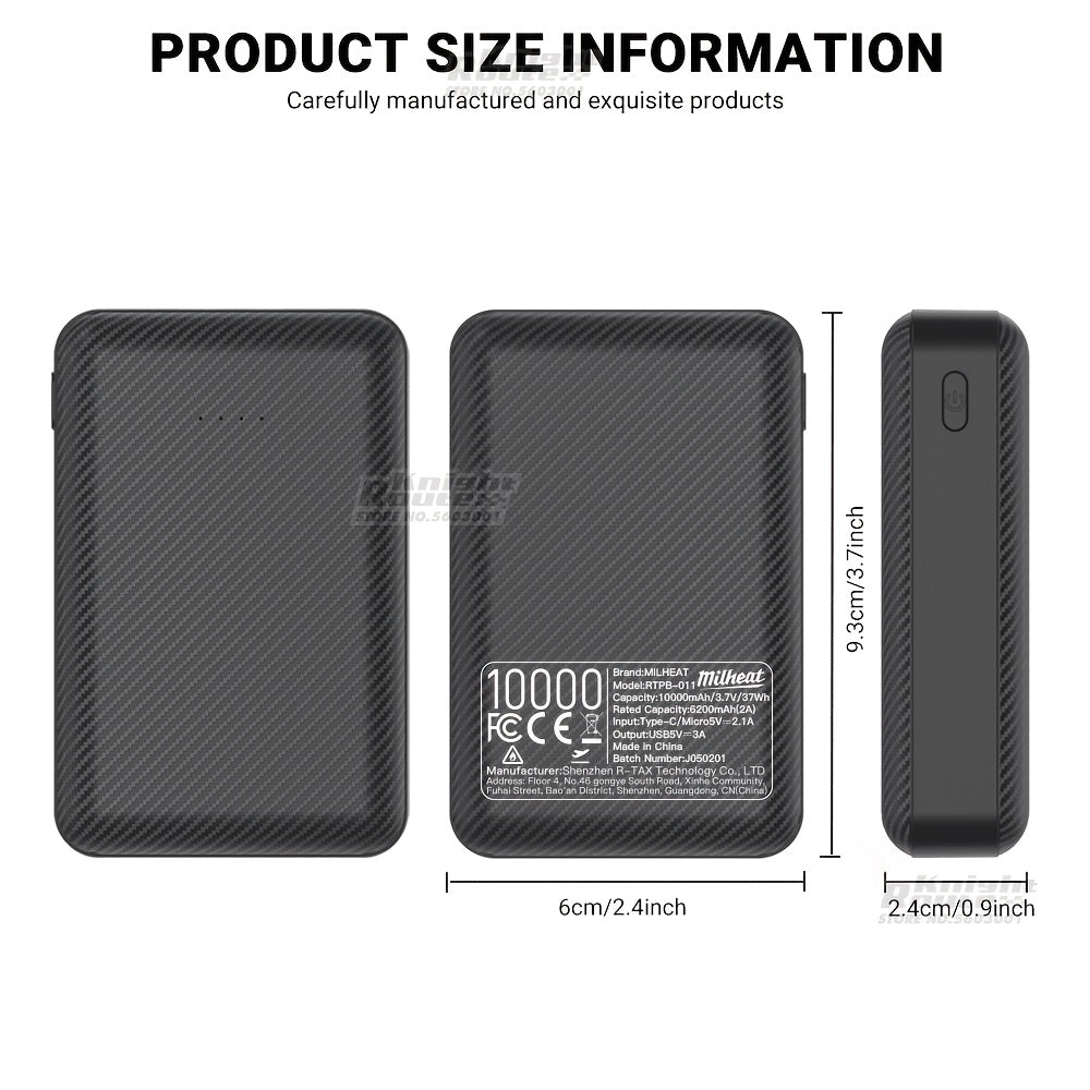 Ultra-Compact 10000mAh USB 5V/3A Power Bank with Dual USB-A Ports - Fast Charge External Battery Pack for Smartphones, Tablets & Heated Apparel Hoodies & Pants, Heated Jackets & Vests, Cooling Vests, Air Conditioning Clothes, Fan Vest Jackets