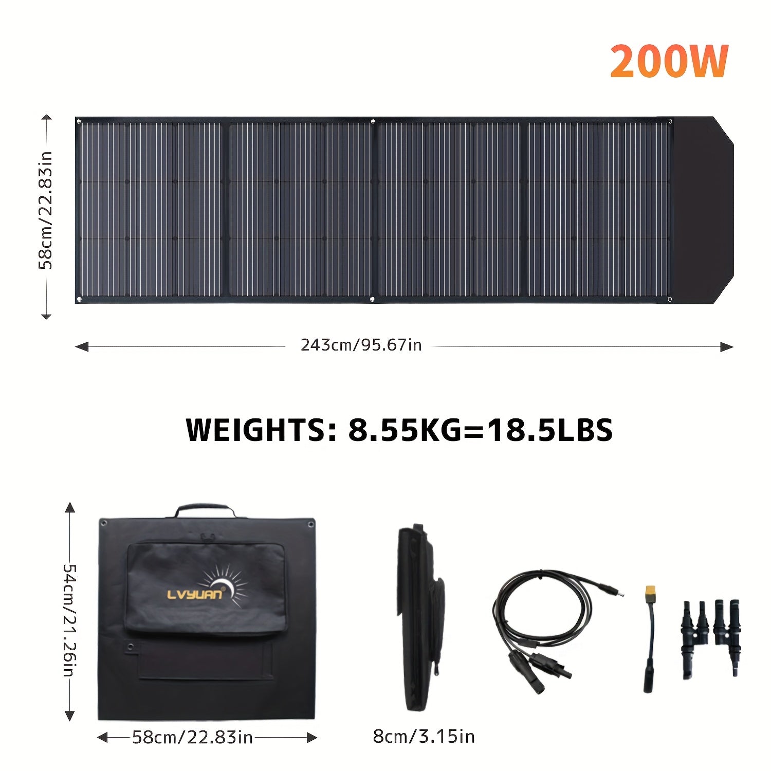 LVYUAN 400瓦/200瓦/120瓦可調節支架太陽能摺疊板，適用於房車、遊輪、帆船、旅行、戶外探險、電源站、露營、太陽能發電機