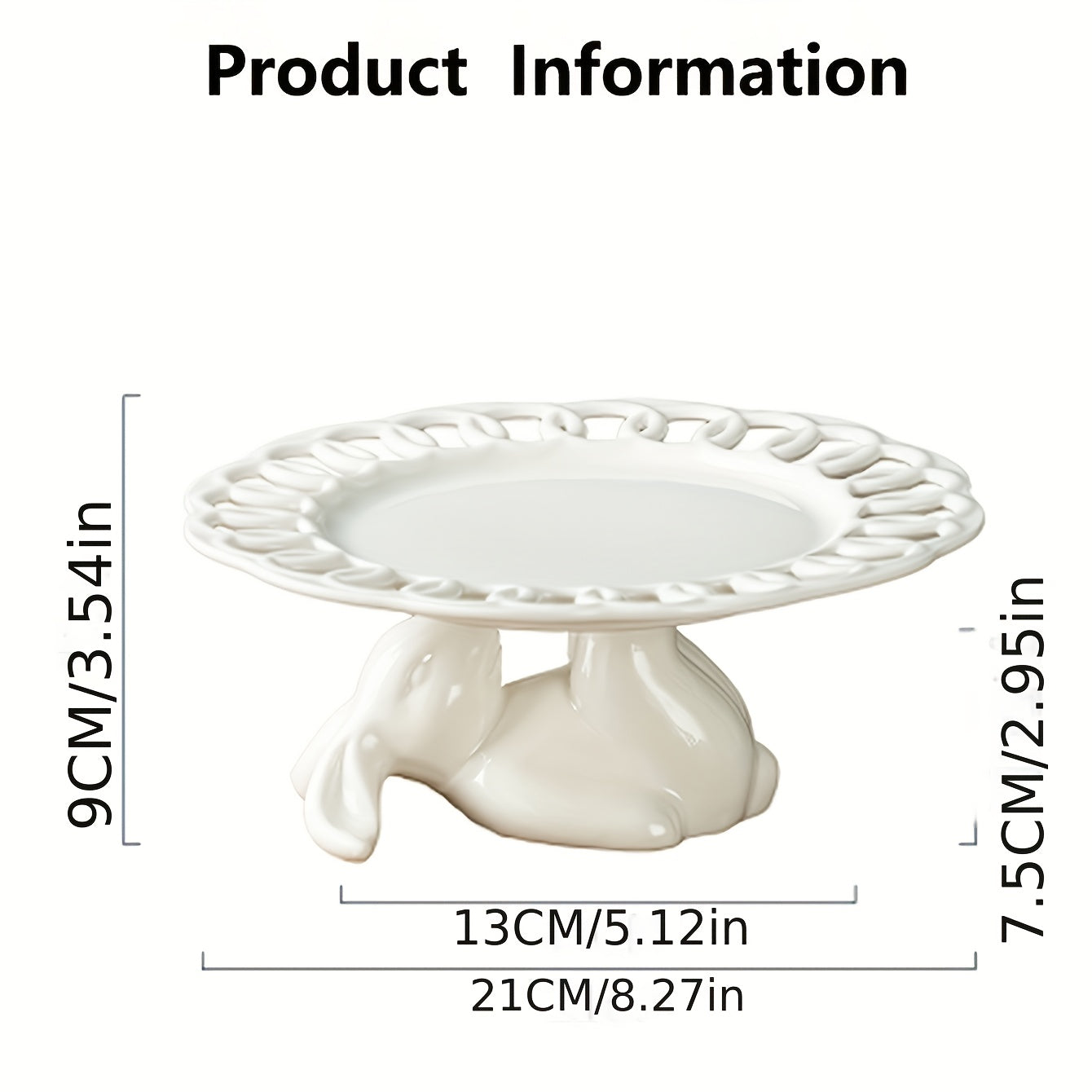 Ceramic Rabbit Cake Tray Dessert Stand Deep Fruit Plate, Ideal for All Kinds of Party Snack Trays, European Creative Decorative Storage Display Pierced Tray/ Fr: Plat à gâteau en céramique lapin, Support à desserts, Plat profond à fruits
