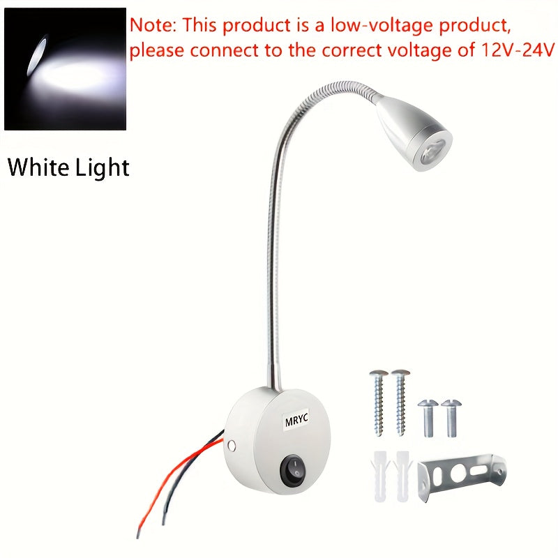 MRYC 3W Flexible Gooseneck LED RV Reading Light, Heavy-Duty Adjustable Spotlight, Hardwired DC12-24V, Button Switch, Suitable for Camper Trailer Interior Ceiling Wall Mount Lighting