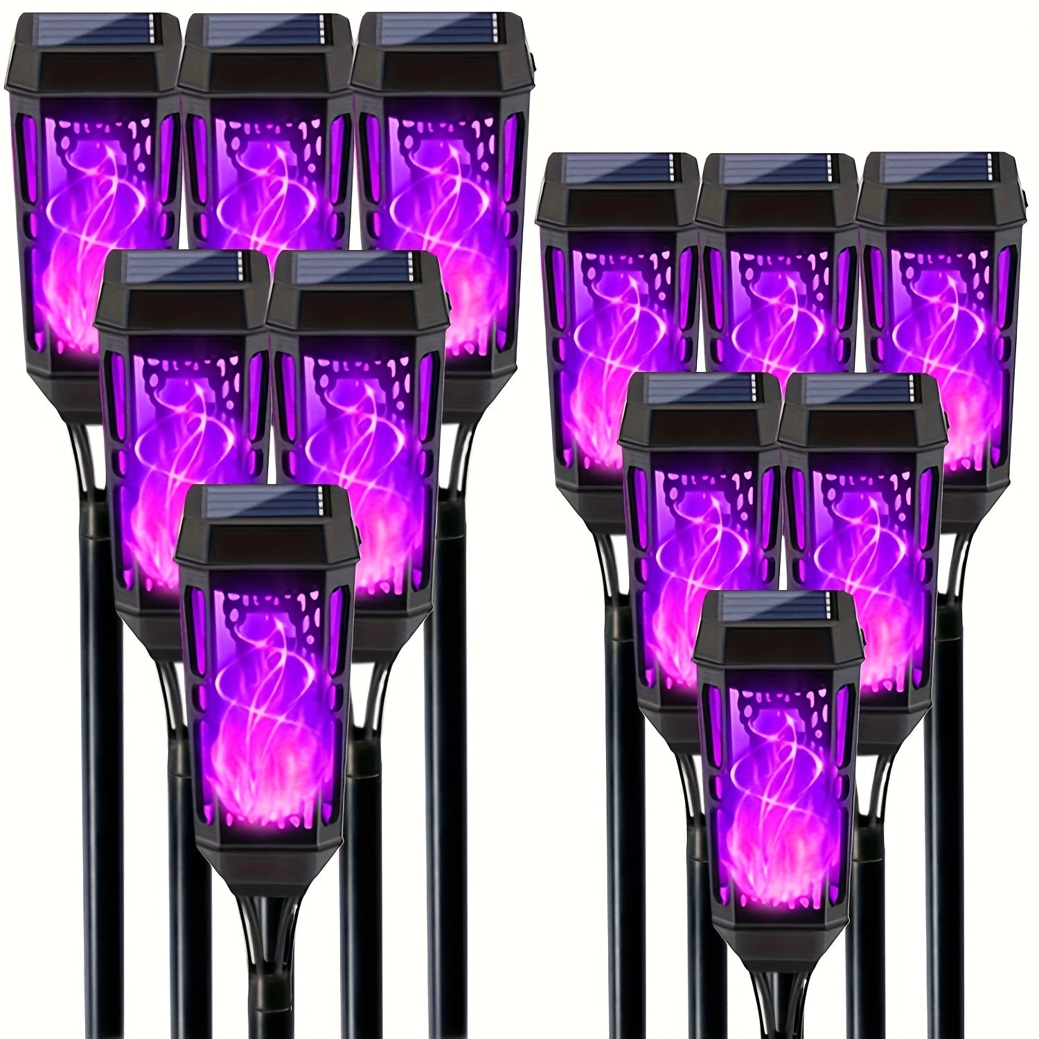 8/12pcs Outdoor Solar Flame Light, Solar Path Light, Solar Lawn Light, Solar Garden Light, Solar Lighting, Suitable for Courtyard, Villa, Shed, Patio, Party, Halloween, Christmas, Thanksgiving and Other Lighting Decoration