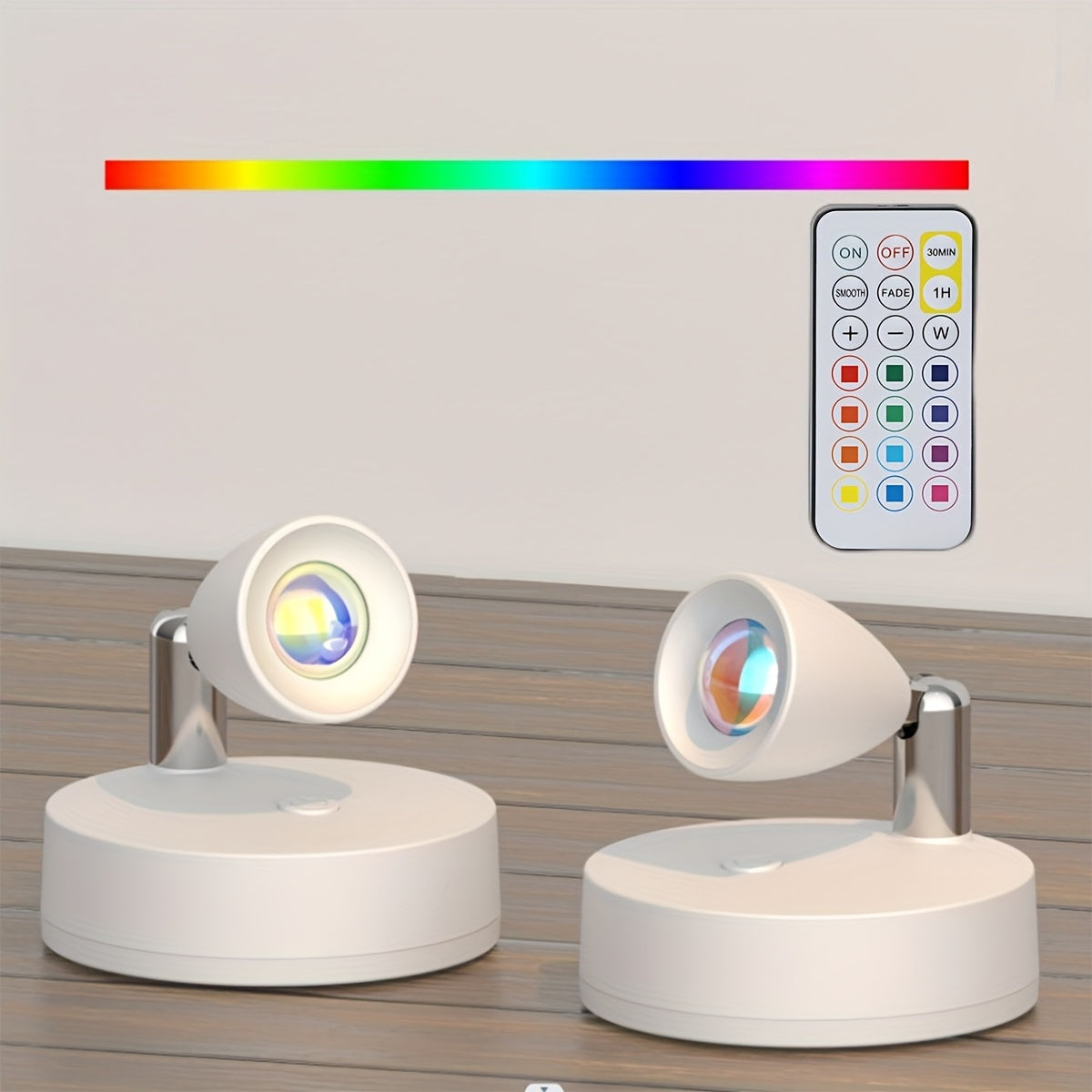 Remote Control Ambient Spotlight, Adjustable Multi-Color Night Light, Creative Lens 360° Rotatable Wall Lamp, 3 AA Battery Powered, Dimmable Stick-On Decorative Spotlight for Indoor Decoration