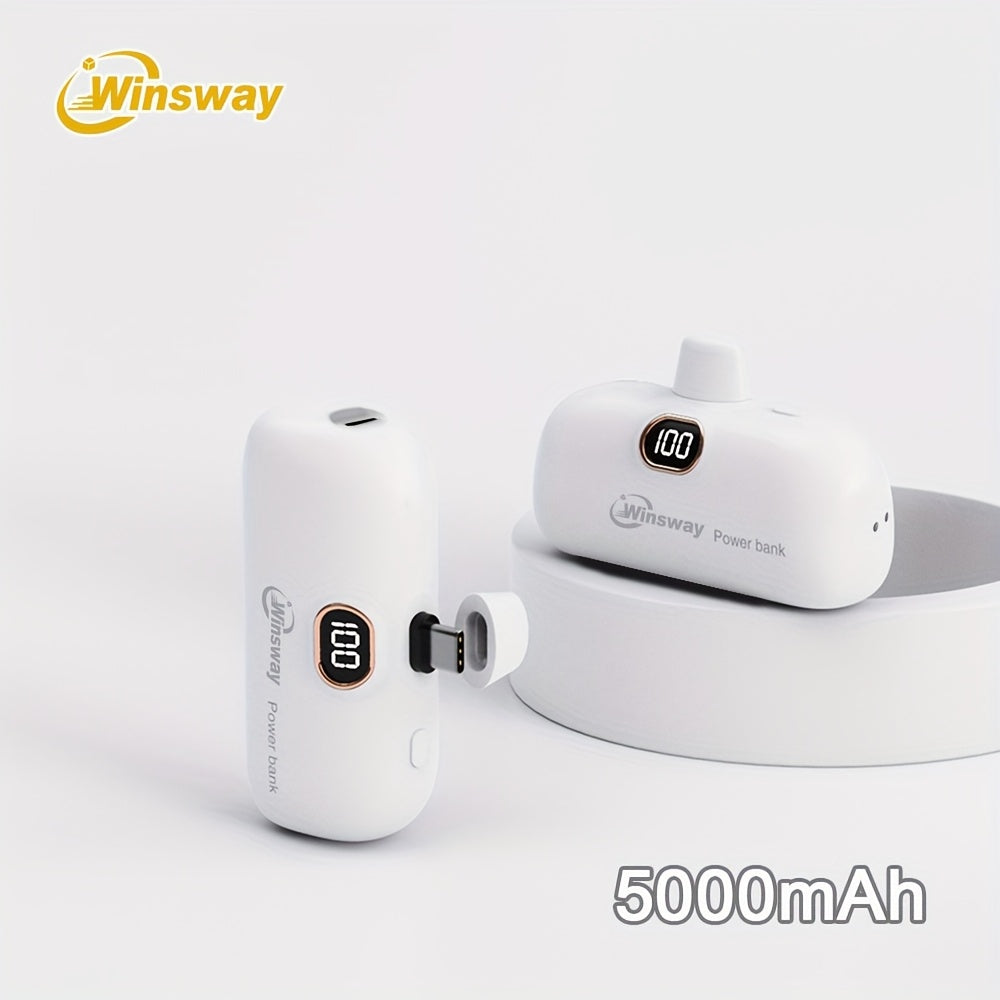 Winsway迷你便攜充電寶5000mAh，Type-C手機移動電源，LED數顯屏，適用於iPhone 17/17 Plus/16 Pro/16 Pro Max/iPad Pro/安卓手機，手機必備聖誕禮物