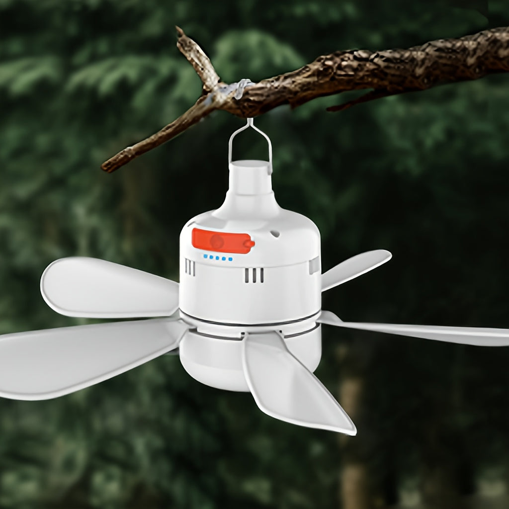 USB Rechargeable Portable Fan Light, 3 Brightness LED & 3 Strong Wind Speeds, 3000mAh Built-in Battery, Detachable Fan Blades, IP65 Waterproof Remote Control Camping Lantern Flashlight