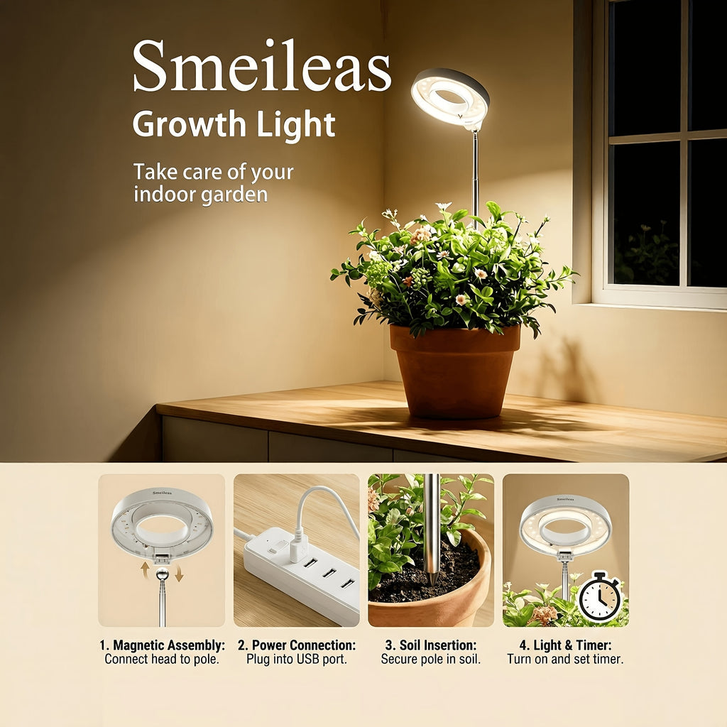 2-Pack Full Spectrum Dimmable LED Plant Grow Light, 360° Magnetic Rotation, 3/6/9H Cycle Timer, 4 Brightness Modes, Freely Adjustable Height, Special Grow Lamp for Indoor Potted Plants and Seedlings, Ideal for Gardening Enthusiasts