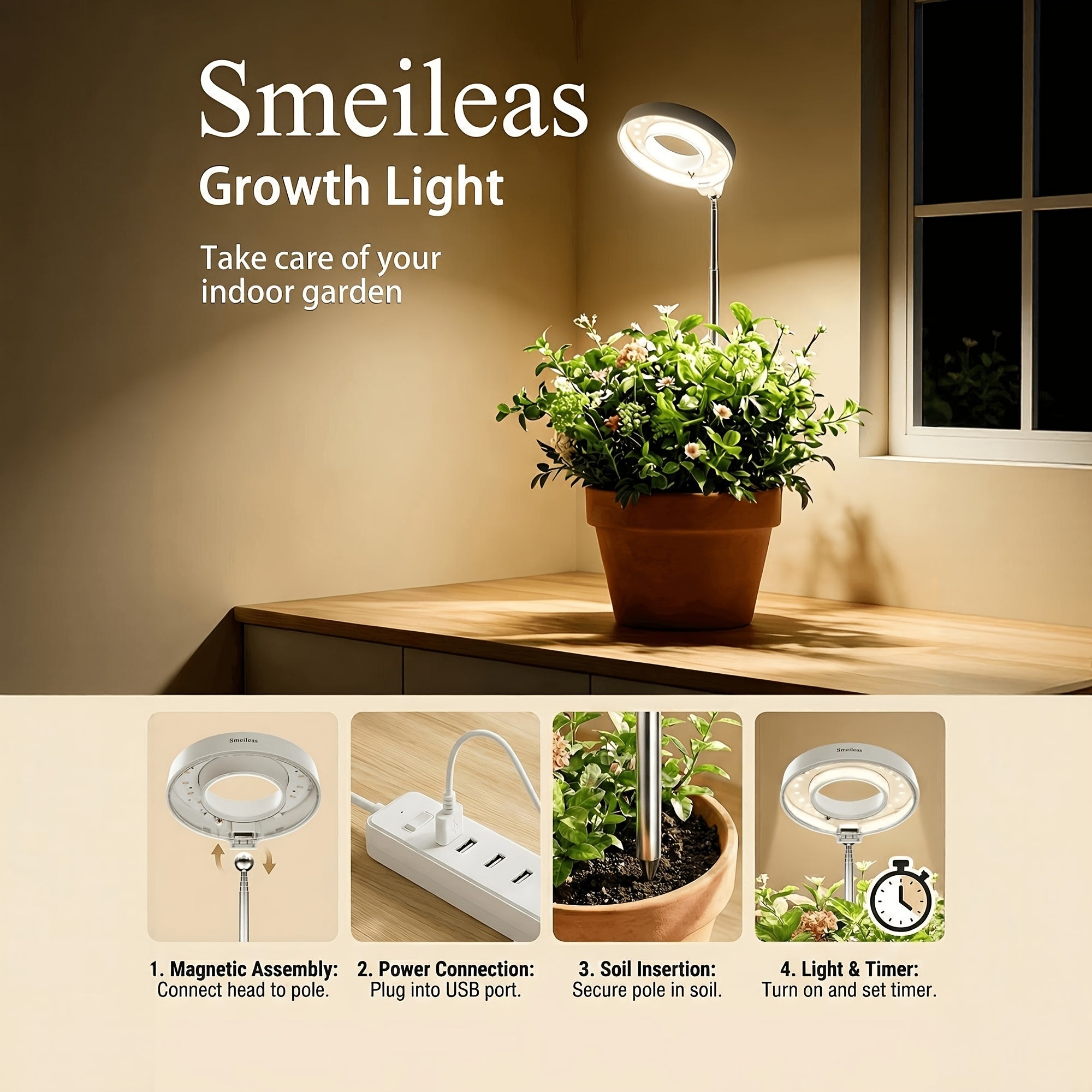2-Pack Full Spectrum Dimmable LED Plant Grow Light, 360° Magnetic Rotation, 3/6/9H Cycle Timer, 4 Brightness Modes, Freely Adjustable Height, Special Grow Lamp for Indoor Potted Plants and Seedlings, Ideal for Gardening Enthusiasts
