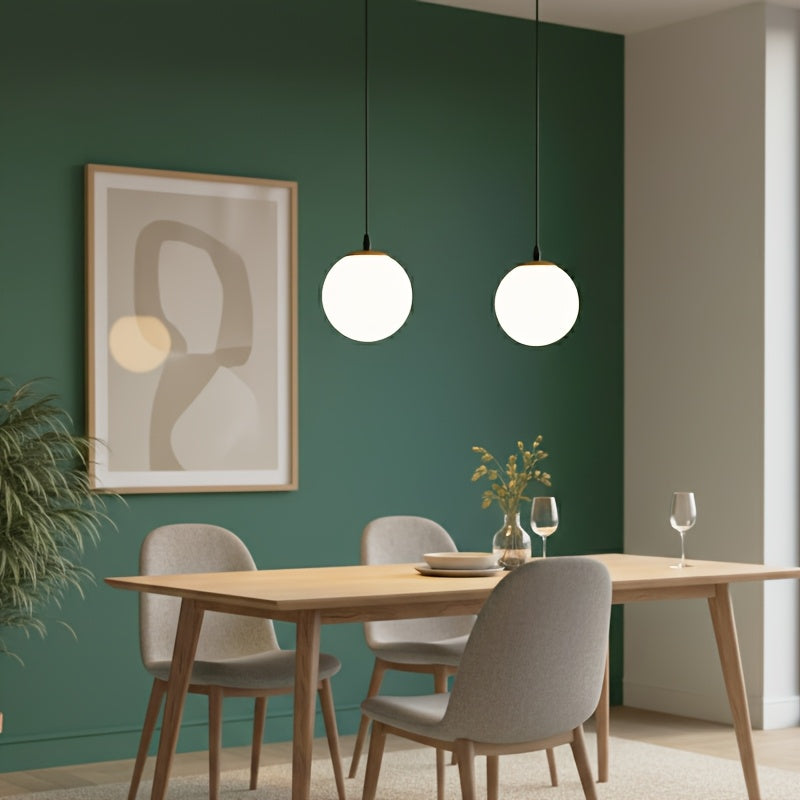 Iron modern globe pendant light, with E27 screw base milky white acrylic lampshade, creative pendant light, adjustable hanging lighting fixture, suitable for living room, bedroom, kitchen, dining room, hallway.