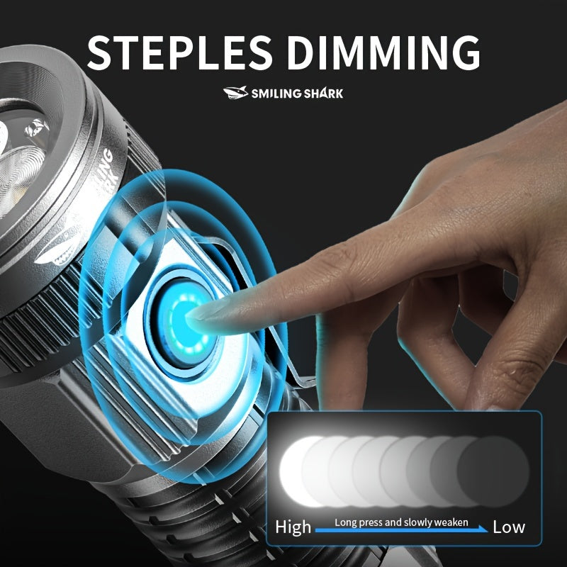M60+2XPE Flashlight SMILING SHARK Ultra Bright 5 Modes Magnetic Strong Light Stepless Dimming Type-C Charging Metal Clip Pocket Size for Outdoor Camping Hiking Adventure