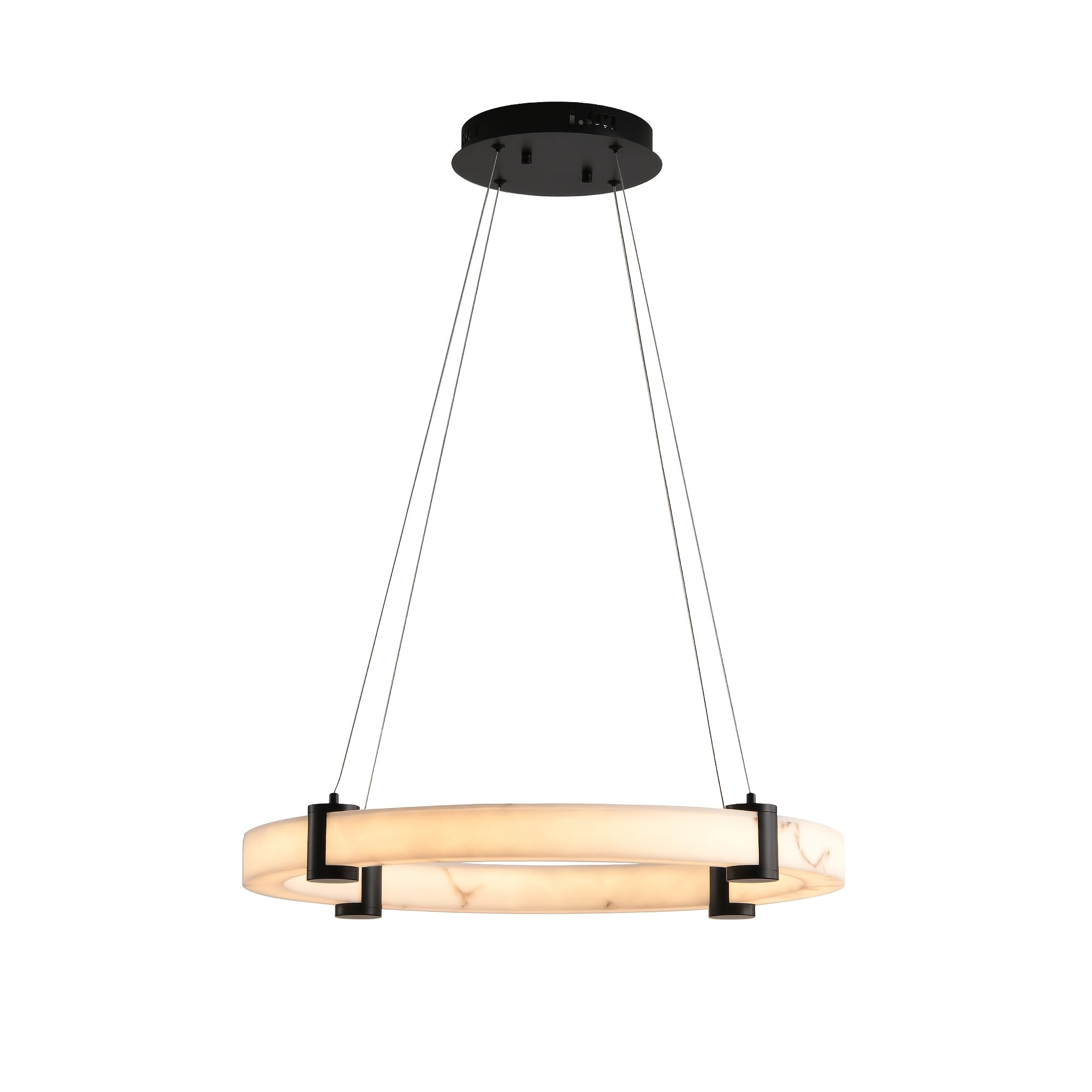 23.6-inch modern LED pendant light, round height-adjustable pendant light, warm light, faux marble finish resin ring ceiling light, suitable for dining room, kitchen island, living room