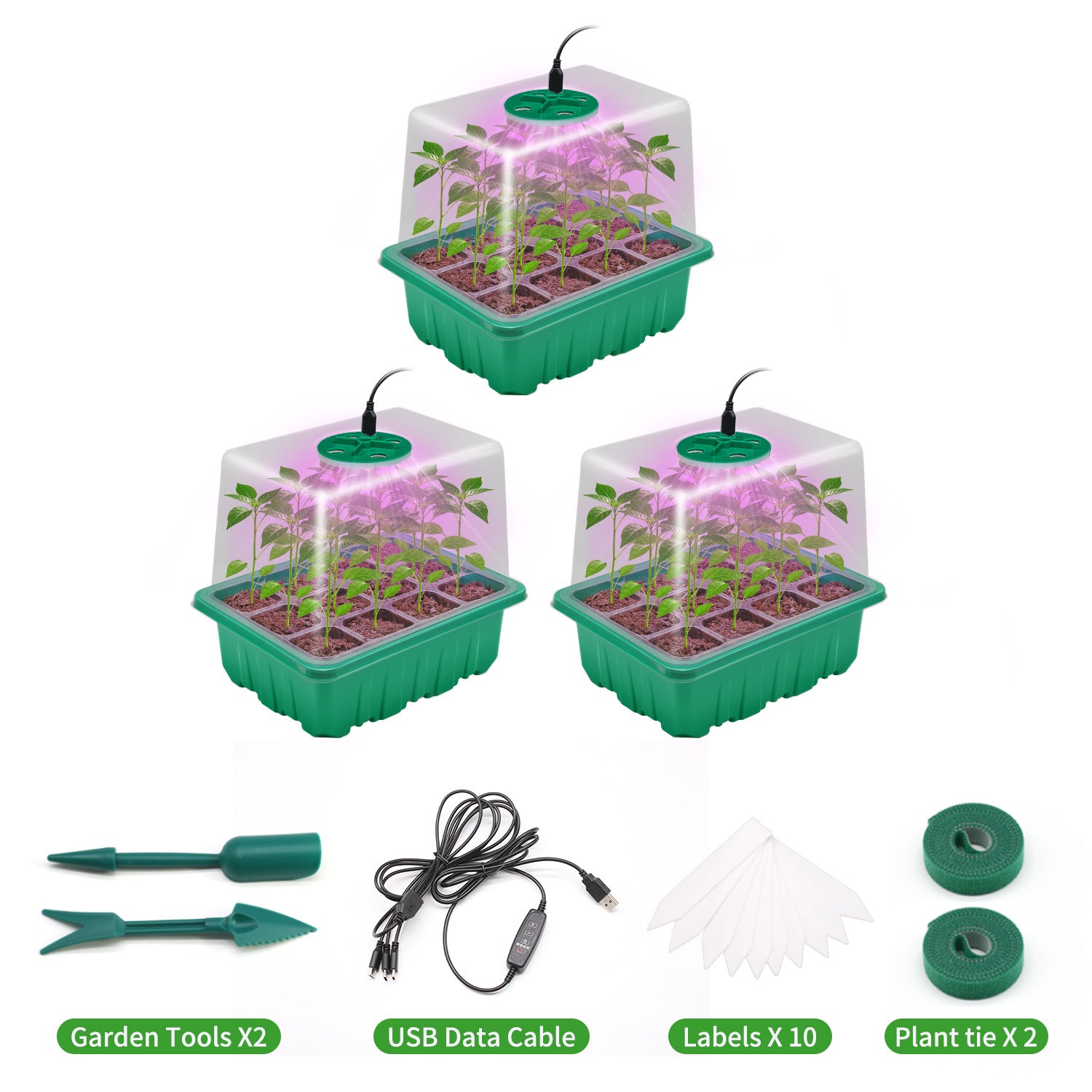 Seedling Tray with Grow Light, Drainage Holes Design, USB Powered LED Plant Grow Light, Ideal for Indoor Seedlings Flowers Greenhouse Plant Tray