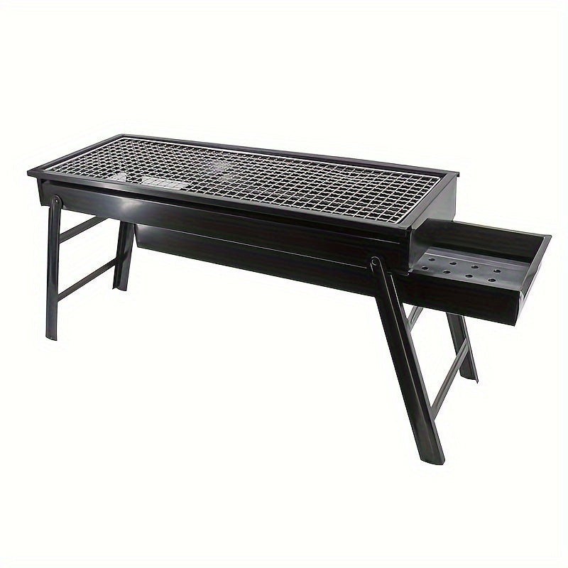 Heavy-Duty Portable Stainless Steel Charcoal Grill with Foldable Legs - Compact BBQ Grill for Camping, Picnic, Backyard | Ideal Choice for Adults, Quick-Ignition Campfire Grill with Carry Case, Polished Surface, Outdoor Cooking Grill