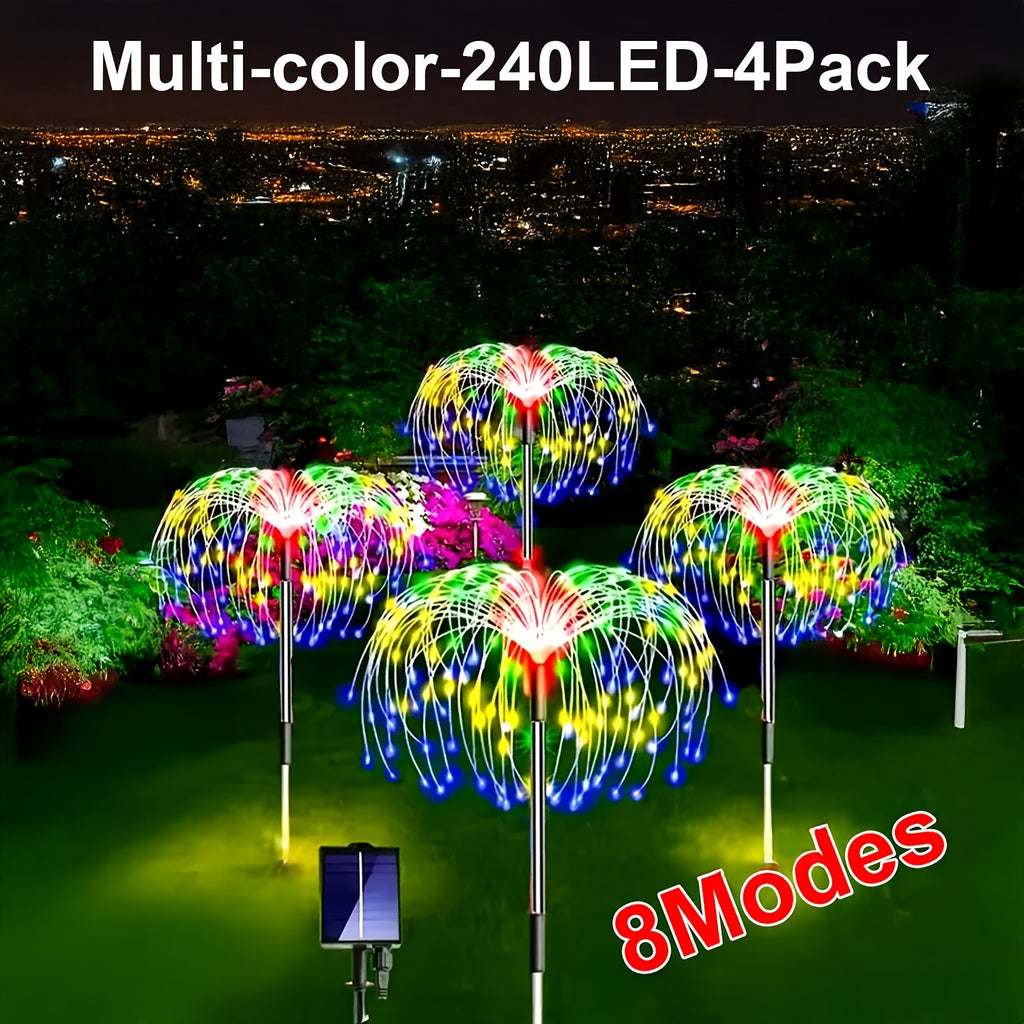 6包装-480LED，4包装320/240LED，1包装-90LED户外太阳能烟花灯，户外草坪灯，灯条，太阳能花园灯，IP44，8种模式，适用于庭院、露台、小路、露营景观、婚礼派对、复活节花园、情人节礼物
