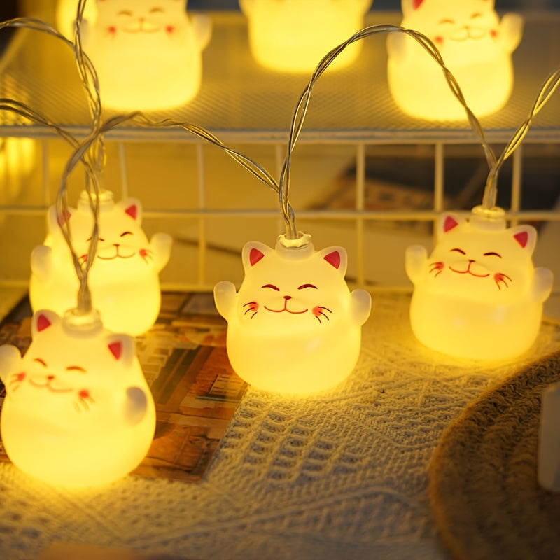 1入 10/20 LED 貓咪造型燈串，暖白光 LED 燈，裝飾燈串，適用於可愛動物、房間、室內節慶裝飾，節慶聖誕節情人節裝飾，電池盒供電（不含電池）
