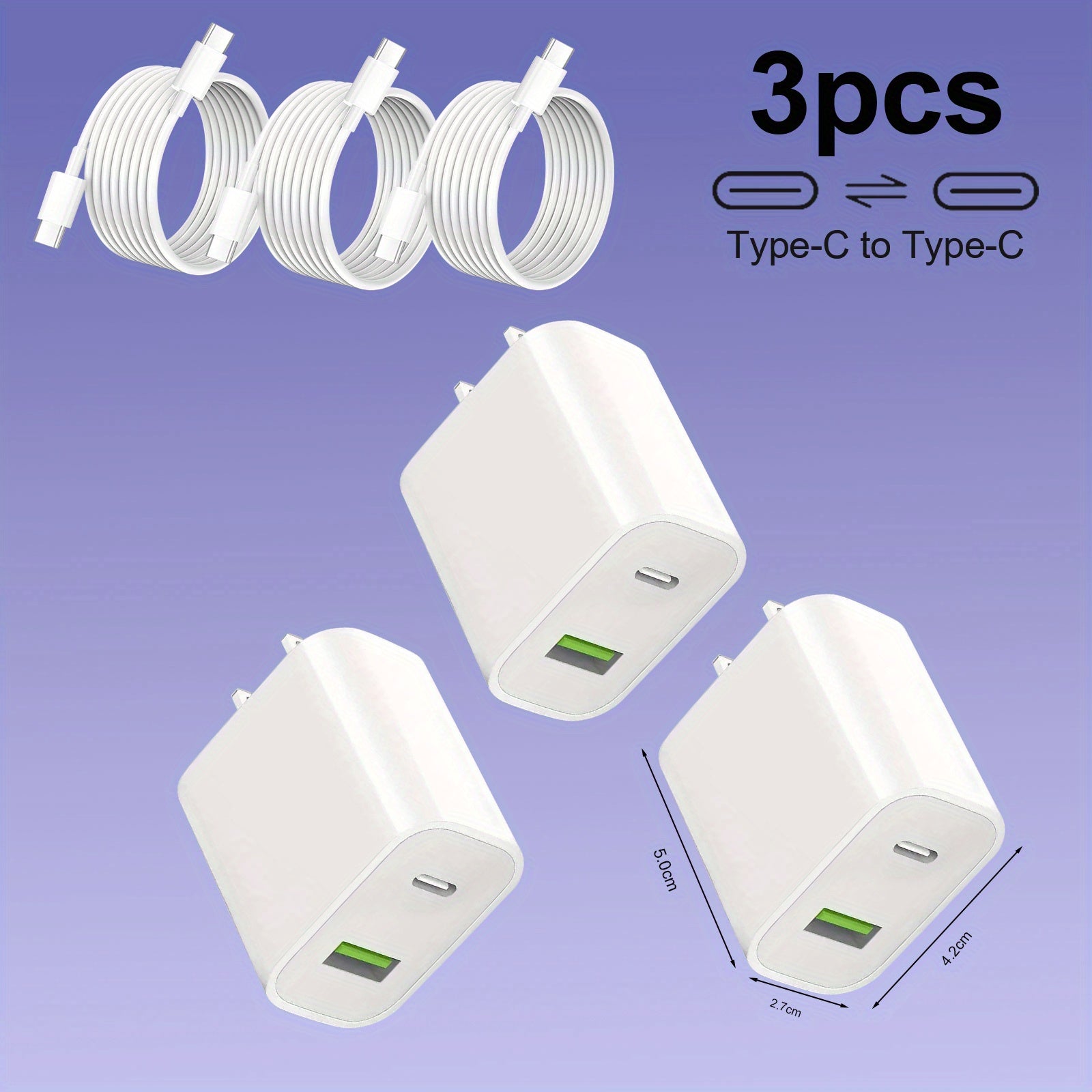 USB C Dual Port Wall Charger Block, For l Phone 16/ 15 Charger USB C Wall Charger Adapter +USB A Quick Charging Brick Plug