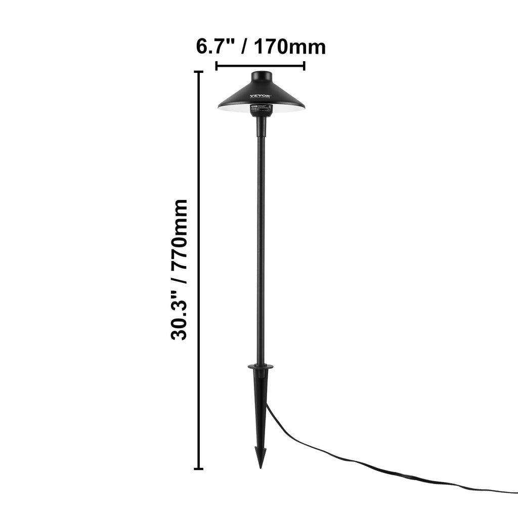 VEVOR 12 Pack Low Voltage Landscape Path Lights, 3W 210LM 12V-24VAC/DC Outdoor LED Pathway Lighting, 3000K Warm White with Quick Connector, IP66 Waterproof for Courtyard Garden Sidewalk