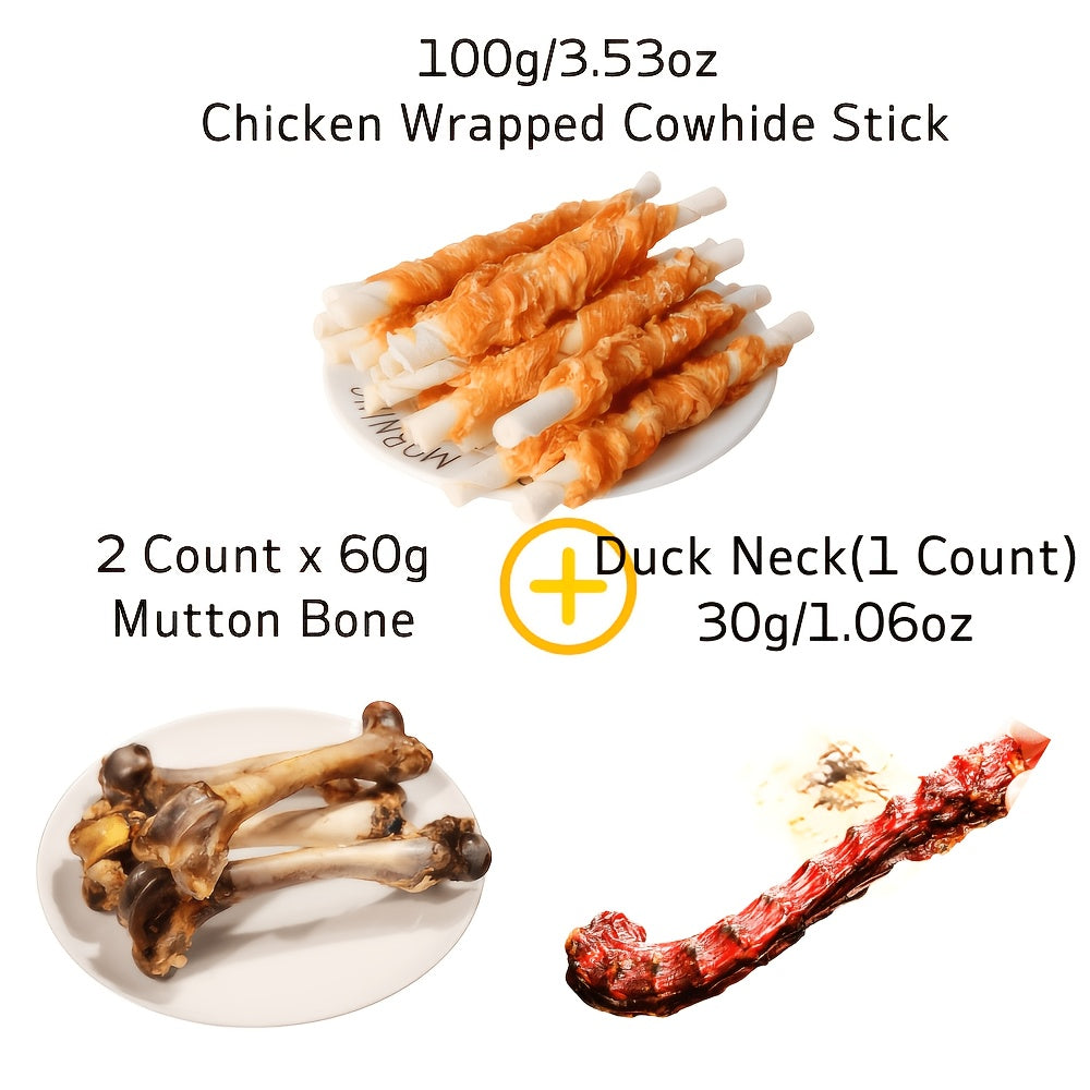 混合口味狗咬膠 - 牛肉、肋骨、土豆 - 高蛋白（30%）、低脂肪、持久牙齒清潔 - 易消化硬質訓練零食，適合幼犬訓練、潔齒 - 全品種（小、中、大型犬）- 袋裝，極限咀嚼專用，寵物牙齒護理，視覺吸引力，天然原料，牛排形狀零食，中等體型犬