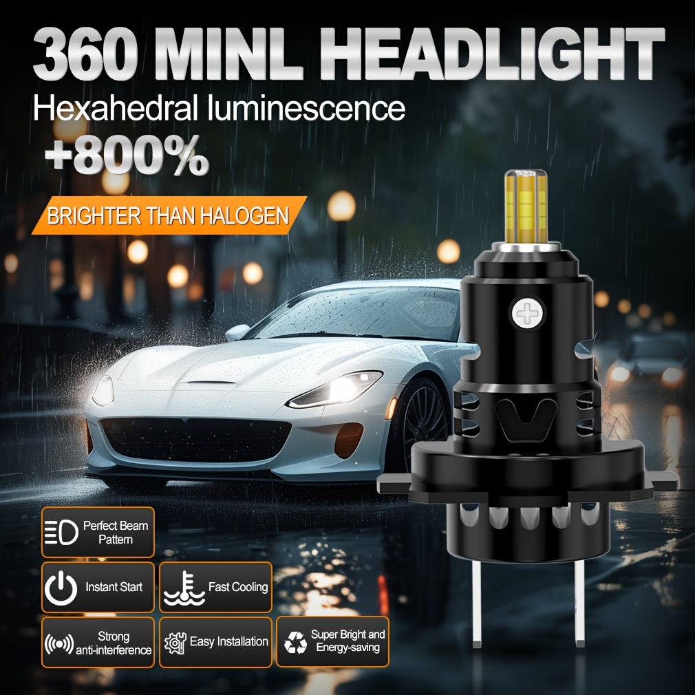 2Pcs H7 LED Car Headlight Bulbs Canbus 80W 20000LM LED Lamp, for Car 360 Turbo LED Mini Headlight, Cordless Size with Fan 6000K, No Battery Included