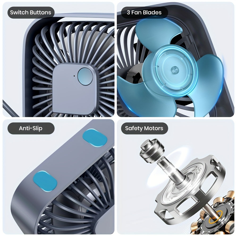 Stay Cool & Comfortable Anytime Anywhere: Portable USB Desktop Fan with 3 Speeds and 360° Quiet Operation