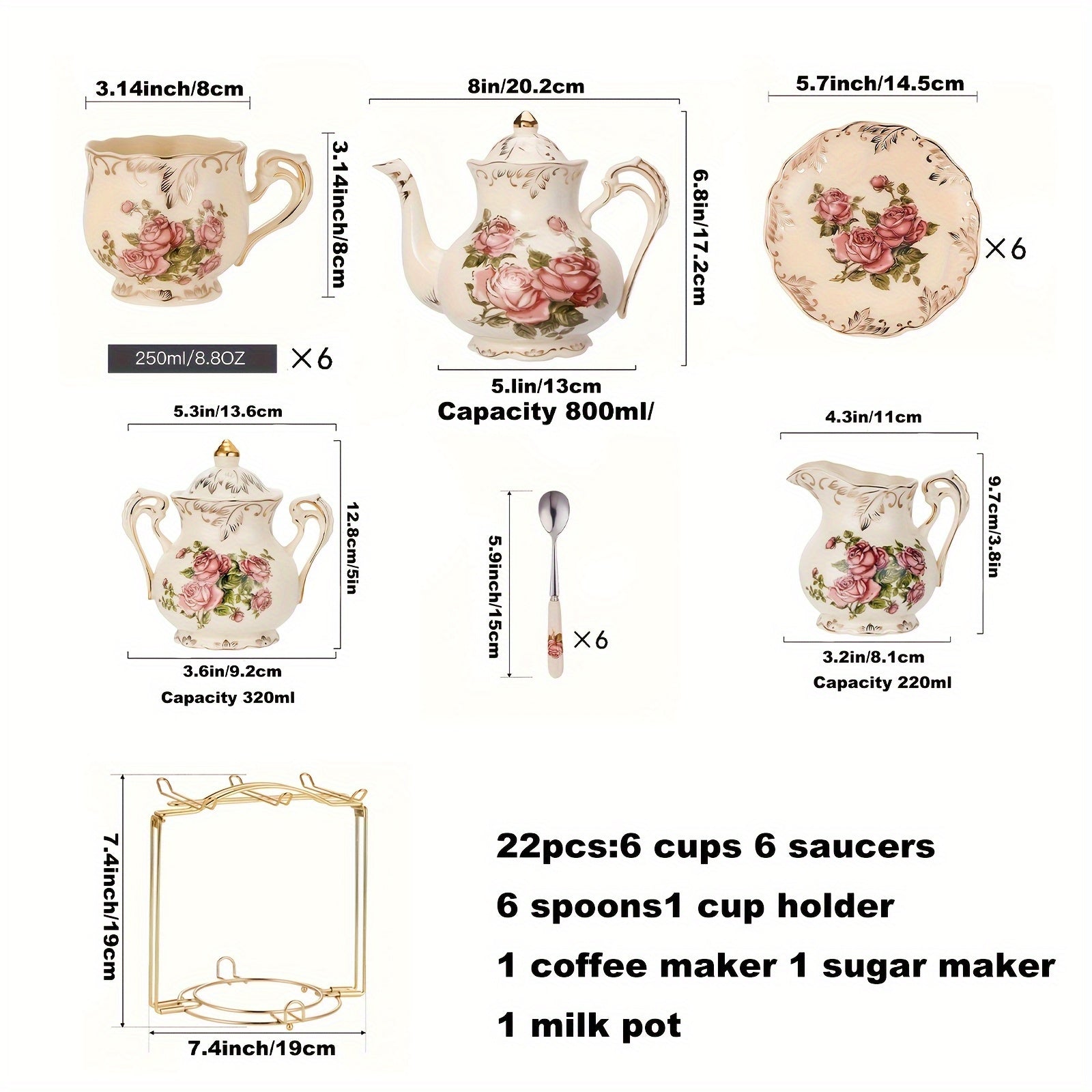 22-Piece Vintage Gold Rim Afternoon Tea Gift Set – Premium Choice for Graduation Season & Tea Enthusiasts – European Artisan Craftsmanship