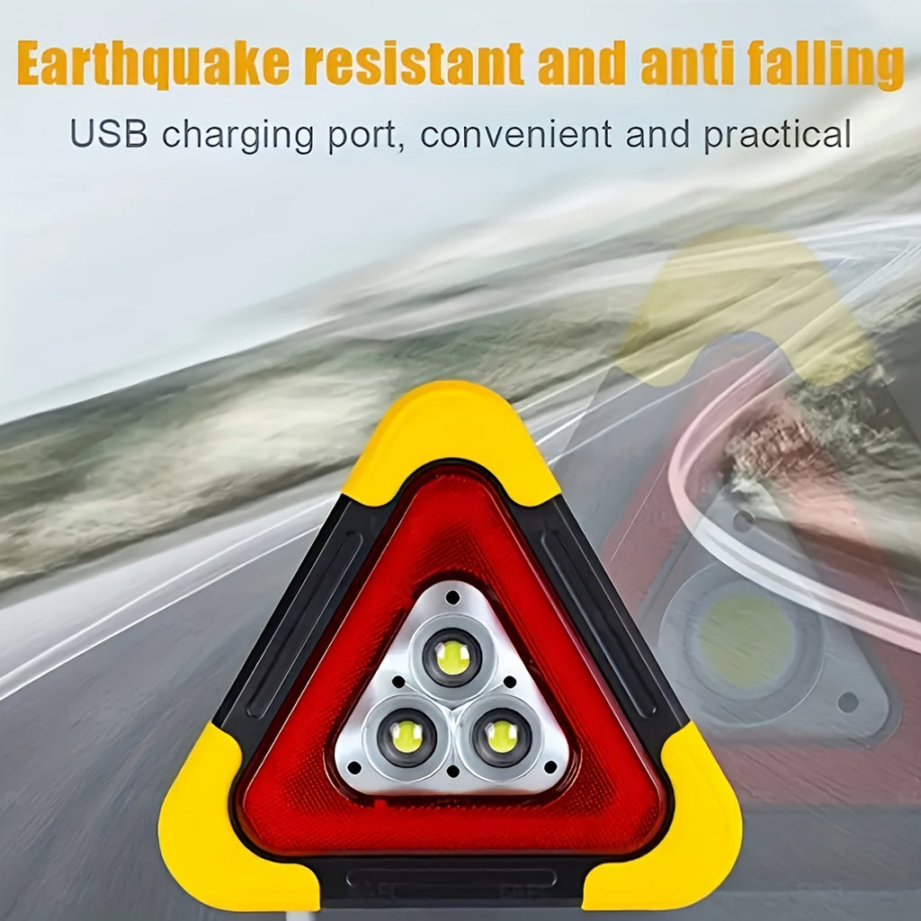 1-Pack Solar Triangle Warning Light, High Brightness COB Lighting with Red Alarm Signal, Durable Shockproof Structure, USB & Solar Dual Power Supply, IP45 Protection, Built-in Battery for Roadside Safety & Emergency Lighting