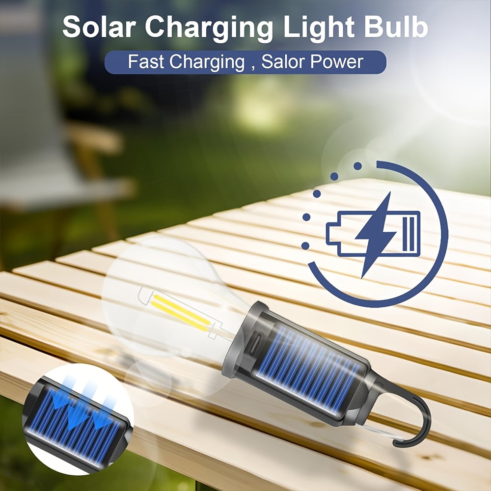 Solar tent bulb rechargeable portable LED lantern 3 lighting modes tent light, with clip hook, suitable for hiking, backpacking, emergency power outages, IP54 protection rating