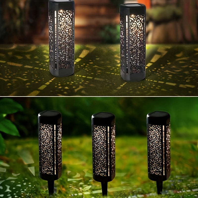 4pcs Solar Garden Vintage Hollow Out Floor Light, Outdoor Path Light, LED Halloween Christmas Decorative Landscape Light, Perfect for Courtyard, Garden, Pathway, Lawn, Street, Party Holiday Decoration