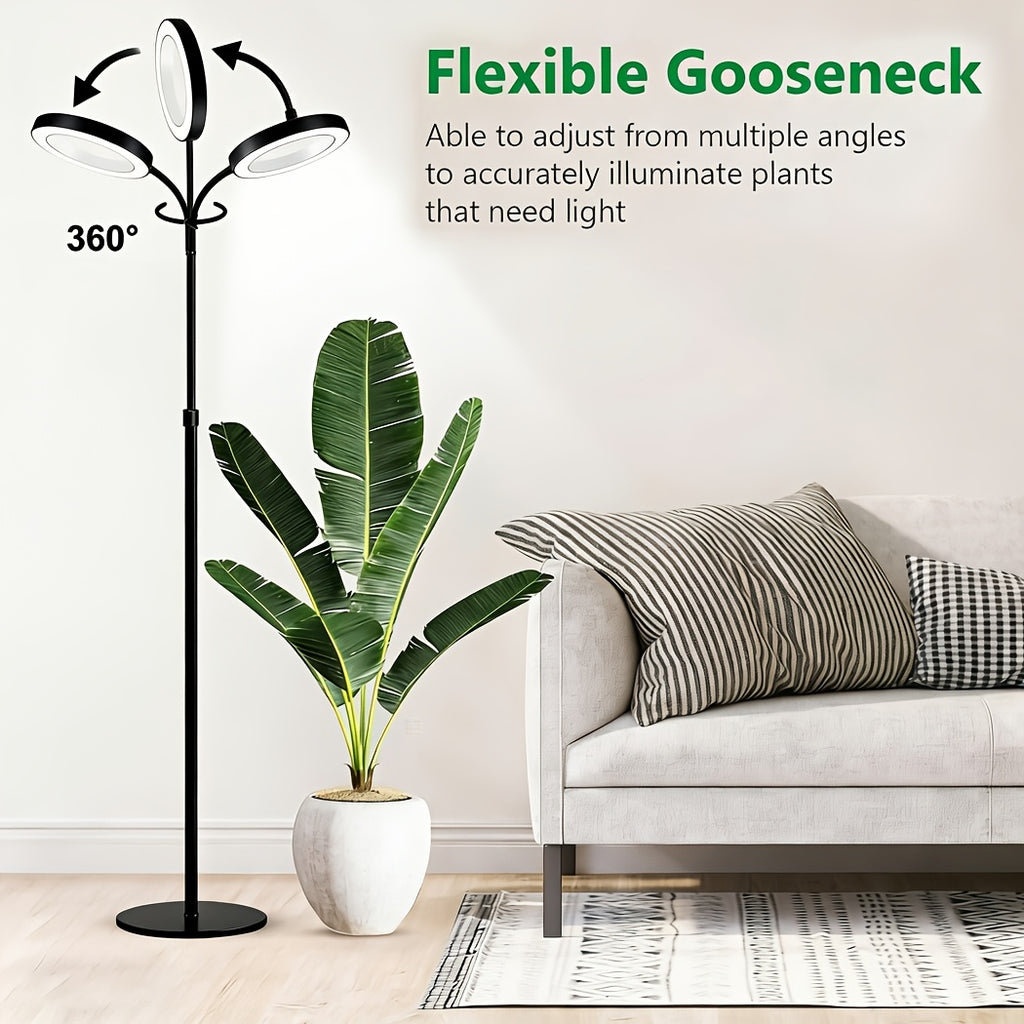 Indoor Floor Plant Grow Light, Full Spectrum Plant Light with 68 Inch (Approx. 172.7cm) Stand, Suitable for Large Tall Plants, White Halo Grow Light with 6/12/16H Timer, 3 Light Modes & 5 Dimming Levels